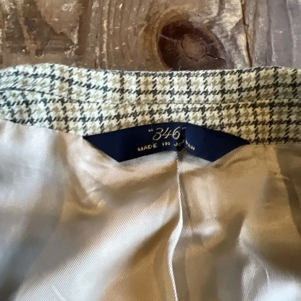 Brooks Brothers 346 Blazer Mens Size 42R Silk Linen Wool Sport Coat Tan Plaid